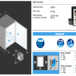 CONGELATORE 12 24V VITRIFRIGO 108LT C110BT GRUPPO REFRIGERANTE ESTERNO dimensioni