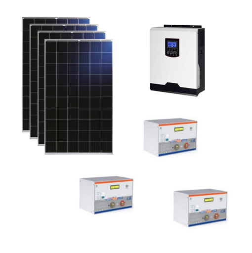 Kit Solare Isola 1120Wp Inverter 220V 1Kw 12V regolatore mppt batteria condesatori 1,5Kwh Pannelli 280W Policristallini