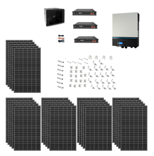 Kit Solare Isola Baita 8kwp Inverter 8KW con regolatore mppt Modulo Monocristallino Italiano 320W batteria Litio Pylontech + staffe