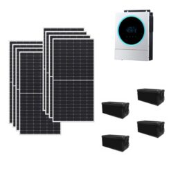 Kit Ibrido 3Kwp Inverter 5,6Kw pannelli 370Wp monocristallini Sharp HALF CELL NU-JC370 batterie Agm 200Ah