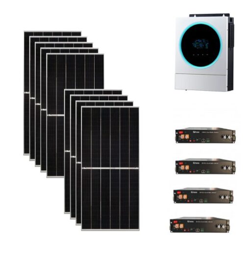 Kit 4,9Kwp Pannello Solare Jinko 545Wp Monocristallino Inverter 5,6Kwh con regolatore + Batteria litio 9,6Kwh