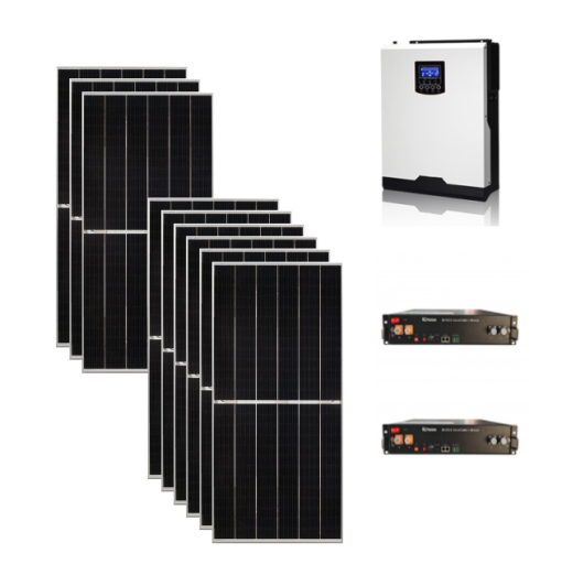 Kit 4,9Kwp Pannello Solare Jinko 545Wp Monocristallino Inverter 5Kwh con regolatore + Batteria litio 4,8Kwh