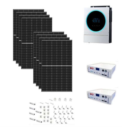 Kit 3,2Kwp Pannello Solare Trina Solar 400Wp Monocristallino Inverter 5Kwh con regolatore + Batteria litio 9,6Kwh + staffe