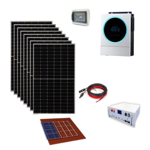 Kit Autoconsumo 3Kwp Pannello Solare TRINA 400Wp Monocristallino Inverter 5,6Kwh con regolatore + Batteria litio 4,8Kwh + cavi + quadro di campo + staffe