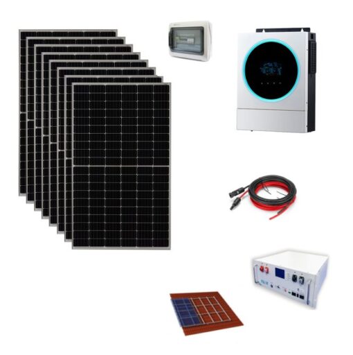 Kit Autoconsumo 3,2Kwp Pannello Solare JINKO 405Wp Monocristallino Inverter 5,6Kwh con regolatore + Batteria litio 4,8Kwh + cavi + quadro di campo + staffe