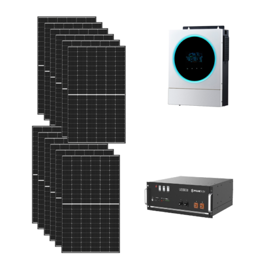 Kit 5,4Kwp Pannello Solare Munchen 450Wp Monocristallino di gamma Inverter 5Kwh con regolatore + Nuova Batteria litio 4,8Kwh pylontech US5000