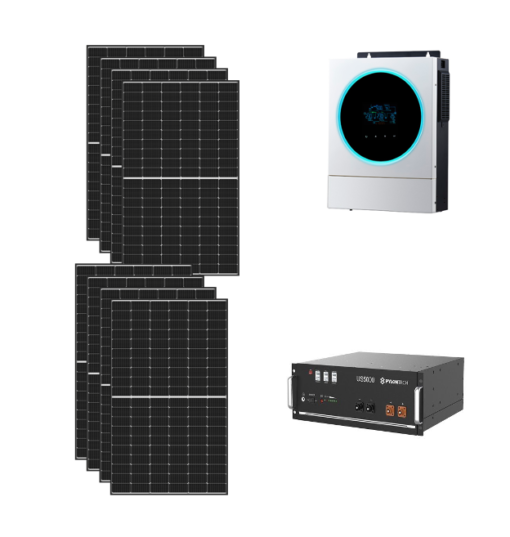 Kit 3Kwp Pannello Solare Munchen 375Wp Monocristallino di gamma Inverter 5,6Kwh con regolatore + Nuova Batteria litio 4,8Kwh pylontech US5000