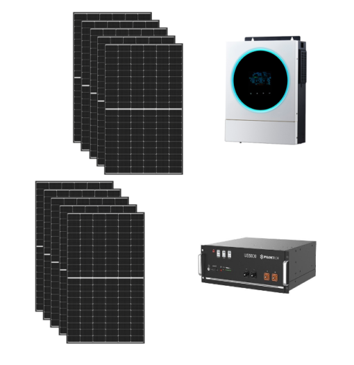 Kit 5Kwp Pannello Solare Munchen 410Wp Monocristallino di gamma Inverter 5,6Kwh con regolatore + Nuova Batteria litio 4,8Kwh pylontech US5000