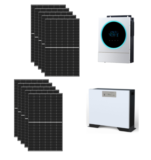 Kit Off grid autoconsumo 3,4Kwp Pannello Solare Trina Solar 425Wp Monocristallino di gamma Inverter 5,6Kwh con regolatore + Batteria litio 5,2Kwh Voltronic LIO II 4810