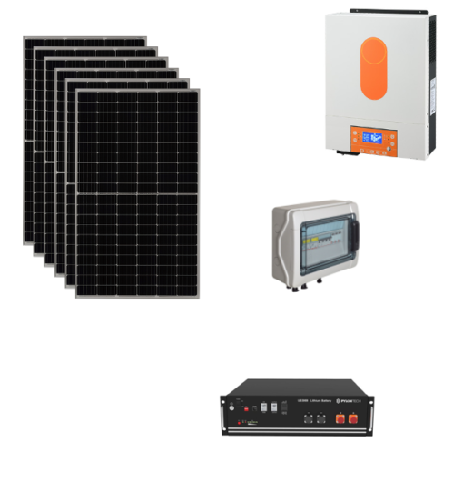 Kit Off grid autoconsumo 3Kwp Pannello Solare Longi Solar 500Wp Monocristallino di gamma Inverter 6Kwh con regolatore + Batteria litio Pylontech us5000 5KWh + QUADRO