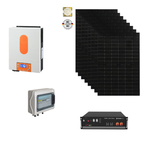 Kit Off grid autoconsumo 3Kwp Pannello Solare Solar fabrik 410Wp Monocristallino Bifacciale Inverter 6Kwh con regolatore + Batteria litio Pylontech us5000 5KWh + QUADRO