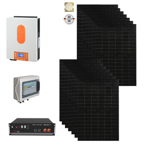 Kit Off grid autoconsumo 5,8Kwp Pannello Solare Solar fabrik 410Wp Monocristallino Bifacciale Inverter 6Kwh con regolatore + Batteria litio Pylontech us5000 5KWh + QUADRO