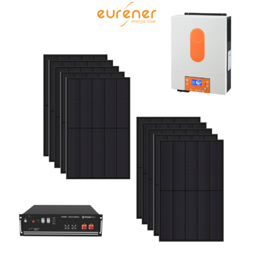 Kit Off grid autoconsumo 3Kwp Pannello Solare Eurener 400Wp Monocristallino Inverter 6Kwh con regolatore + Batteria litio Pylontech us5000 5KWh