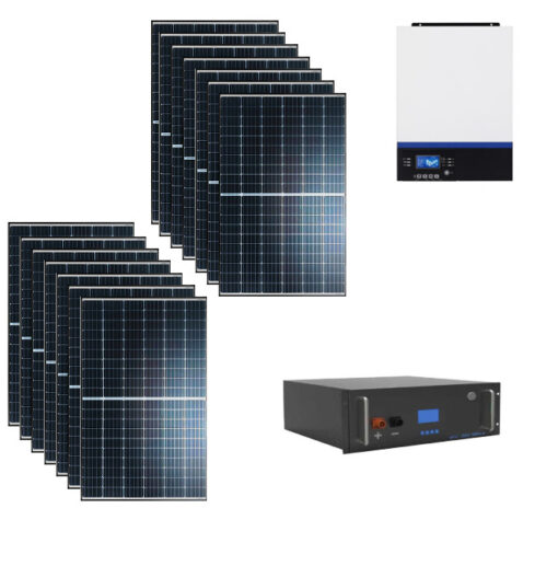 Kit Off grid autoconsumo 7Kwp Pannello Solare Longi Solar 500Wp Monocristallino di gamma Inverter 7,2Kwh con regolatore + Batteria litio Condesatori 3,6Kwh