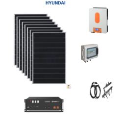 Kit OFF GRID Autoconsumo 3,3Kwp Pannello Solare HYUNDAI 420Wp Monocristallino Inverter 6Kwh con regolatore + Batteria litio 5Kwh