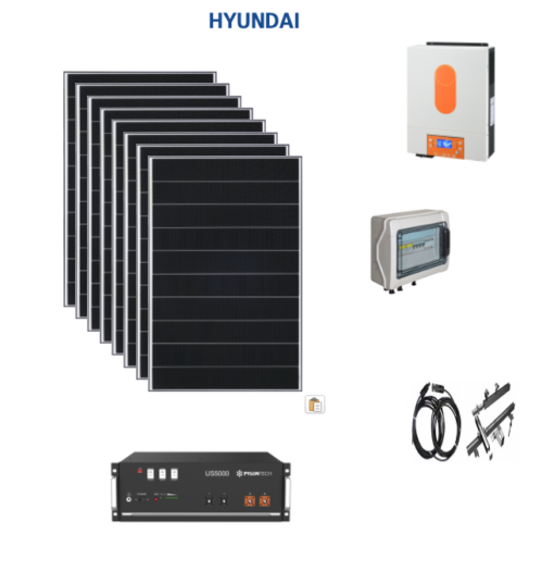 Kit OFF GRID Autoconsumo 3,3Kwp Pannello Solare HYUNDAI 420Wp Monocristallino Inverter 6Kwh con regolatore + Batteria litio 5Kwh