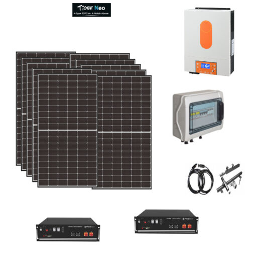 Kit Off grid autoconsumo 4,7Kwp Pannello Solare Jinko Tiger NEO 470Wp Monocristallino Inverter 6Kwh con regolatore + Batteria litio Pylontech 10Kwh + staffe tetto