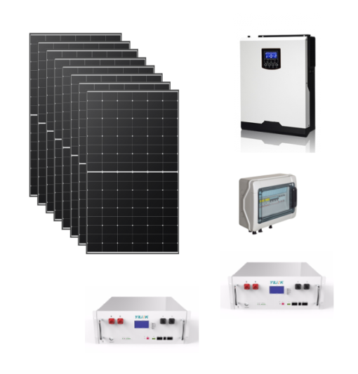 Kit Autoconsumo 3Kwp Pannello Solare Jinko 425Wp Monocristallino Inverter 3Kwh con regolatore + Batteria litio 5,1Kwh + Quadro di campo