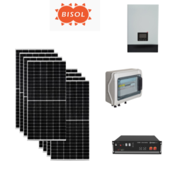 Kit Off grid autoconsumo 3Kwp Pannello Solare BISOL 380Wp Monocristallino Inverter 5Kwh regolatore 2 ingressi + Batteria litio 100Ah 5Kwh