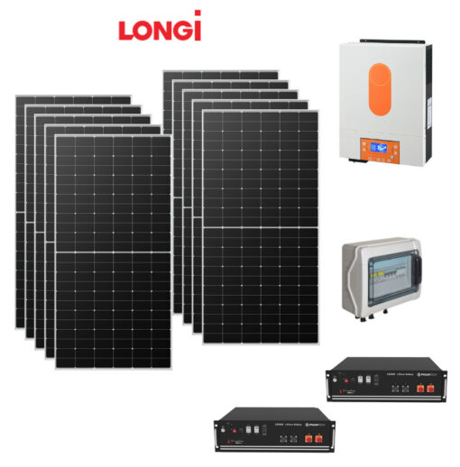 Kit Off grid autoconsumo 5,7Kwp Pannello Solare LONGI 575Wp Monocristallino Inverter 6Kwh regolatore 1 ingresso + Batteria litio 10Kwh