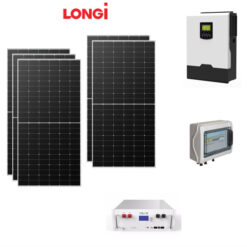 Kit Off grid autoconsumo 3Kwp Pannello Solare LONGI 575Wp Monocristallino Inverter 3Kwh regolatore 1 ingresso + Batteria litio 2,4Kwh