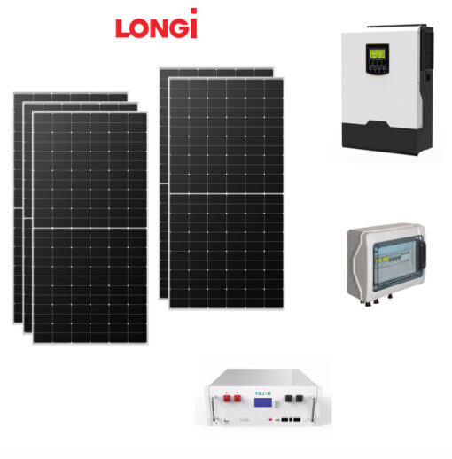 Kit Off grid autoconsumo 3Kwp Pannello Solare LONGI 575Wp Monocristallino Inverter 3Kwh regolatore 1 ingresso + Batteria litio 2,4Kwh