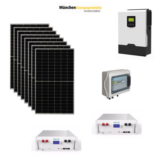 Kit 3Kwp Pannello Solare Munchen 375Wp Monocristallino di gamma Inverter 3Kwh con regolatore + Batteria litio 4,8Kwh