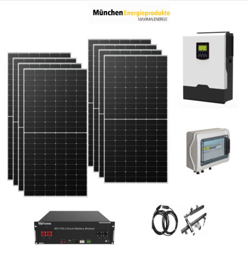 Kit 4,4Kwp Autoconsumo Completo Pannello Solare Munchen 550Wp Monocristallino di gamma Inverter 5Kwh con regolatore + Batteria litio 5Kwh