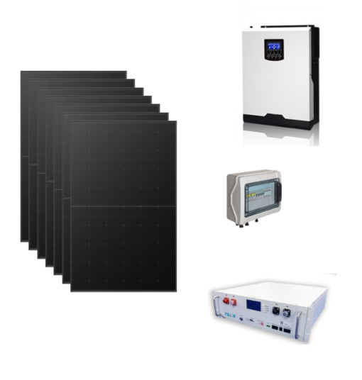 Kit Off grid autoconsumo 3Kwp Pannello Solare Longi 420Wp full black Monocristallino Inverter 5Kwh con regolatore + Batteria litio Yilink 5KWh