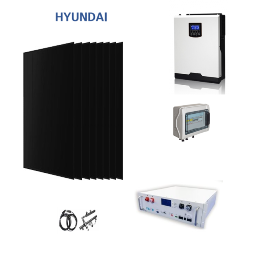 Kit OFF GRID Autoconsumo 3Kwp Pannello Solare HYUNDAI 435Wp FULL BLACK Monocristallino Inverter 5Kwh con regolatore + Batteria litio 5Kwh