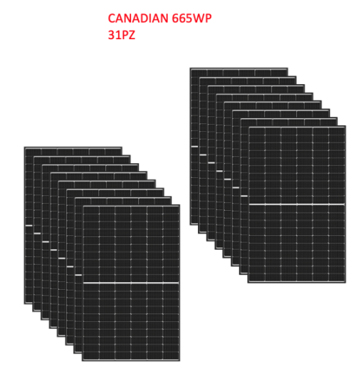 Kit 20KW Solare Canadian 665W Half Cell Fotovoltaico Pannello Monocristallino CS7N-665MS