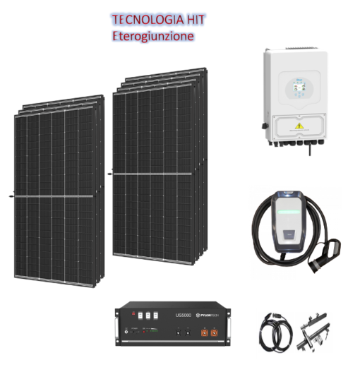 Kit 3KWp Off/On Grid Pannello Solare Canadian 430W Fotovoltaico Monocristallino amorfo HiHero Inverter + batteria litio 5kwh + Struttura + Colonnina