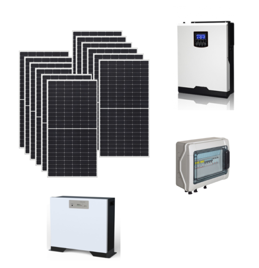 Kit Off grid autoconsumo 5Kwp Pannello Solare Longi 430Wp Monocristallino Inverter 5Kwh con regolatore + Batteria litio 5,12Kwh