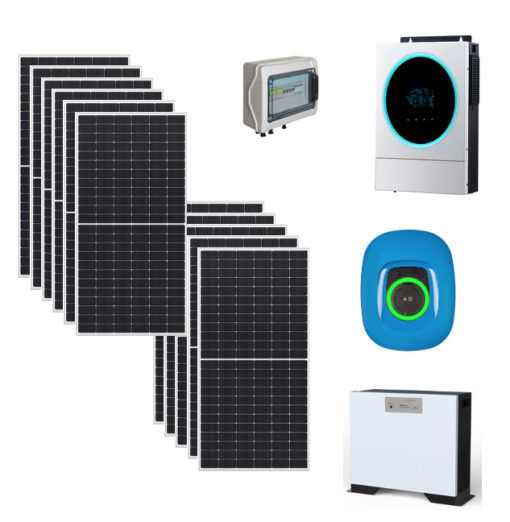 Kit 5KWp Off Grid Pannello Solare Canadian 430W Fotovoltaico Monocristallino amorfo HiHero Inverter 6KWh + batteria litio 5kwh + colonnina elettrica